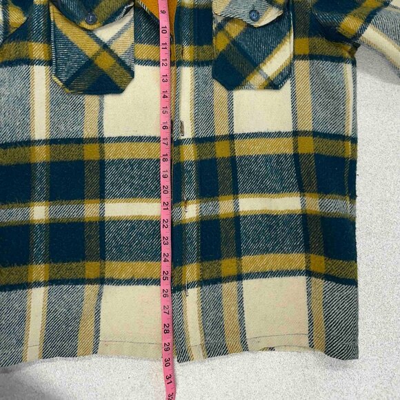 Vintaged Woolrich Jacket Mens Medium Green Yellow Plaid Wool Sherpa Lined - Picture 5 of 11